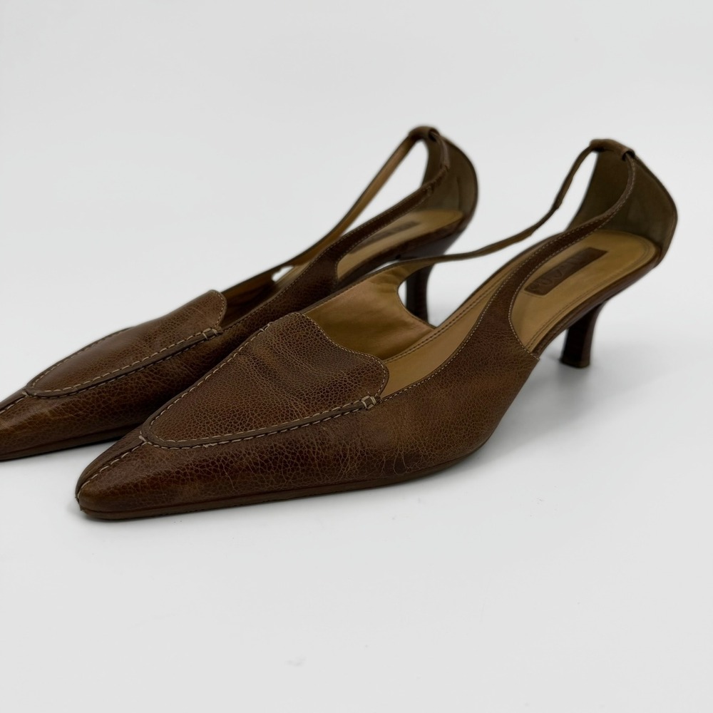 Unisa Slingback Kitten Heel Pumps 90s Vintage Women Size 10 Brown Leather Selena